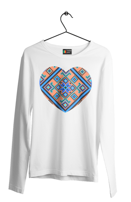 Чоловічий лонгслів з принтом "Серце вишивка". Вишиванка, вишивка, вишивка хрестиком, люблю україну, серце, символи україни, традиції україни, україна. 2070702