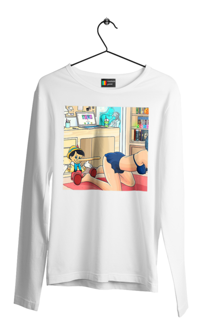 Чоловічий лонгслів з принтом "Буратіно У Дорослій Казці". Бетмен, буратіно, гола, поцілунок, прикол. 2070702