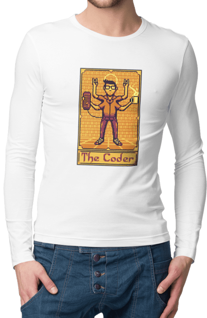 Чоловічий лонгслів з принтом "Карта таро  кодер". Ай ті, айтішник, карта таро, код, програміст, хакер. 2070702