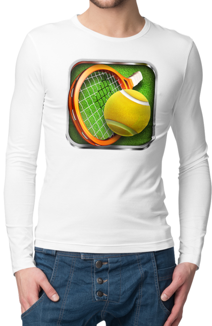 Чоловічий лонгслів з принтом "Теніс". Великий теніс, гравці, лондон, м`яч, призовий фонд, ракетка, спонсор, турнір на ґрунті, турнір на траві, турнірна сітка. 2070702