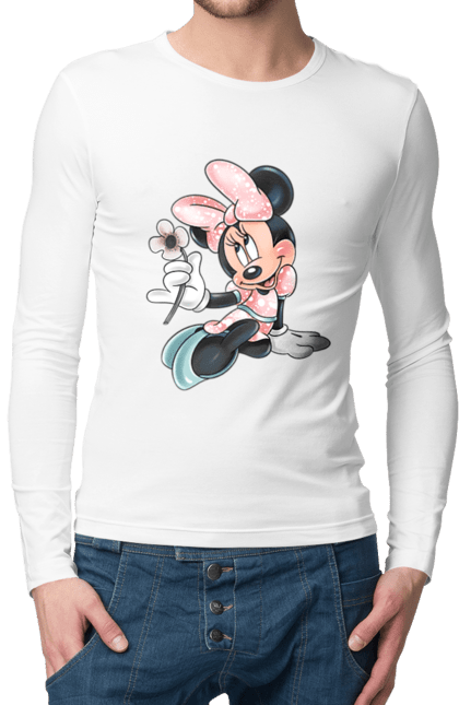 Мужской лонгслив с принтом Минни Маус. Mickey mouse, minnie mouse, дисней, микки, микки маус, минни маус, мультфильм. 2070702