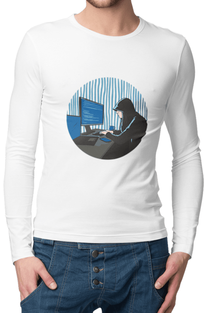 Чоловічий лонгслів з принтом "Хакер". Бінарний, гік, програміст, хакер. 2070702