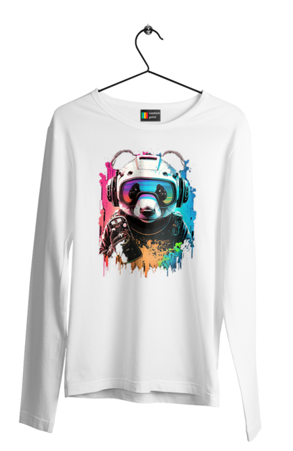 Чоловічий лонгслів з принтом "Панда в VR шолом". Віртуальна реальність, гік, панда, персонаж, шолом. 2070702