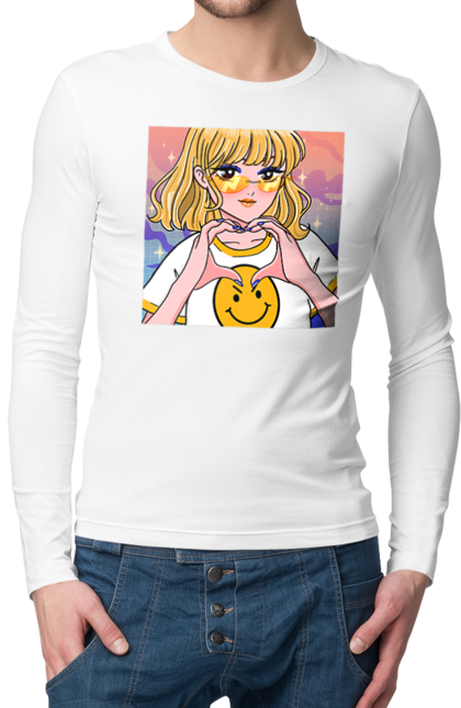 Чоловічий лонгслів з принтом "Жовта Дівчинка". Аніме, дівчинка, смайл. 2070702