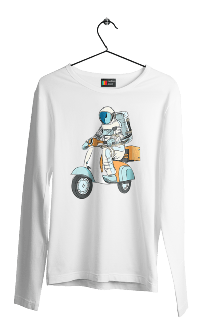 Чоловічий лонгслів з принтом "Космонавт на мотоциклі". Космонавт, космос, мотоцикл. 2070702