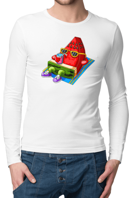 Чоловічий лонгслів з принтом "Кавун П'є Коктейль". Кавун, коктейль, літо. 2070702