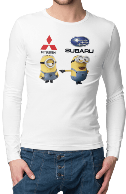 Чоловічий лонгслів з принтом "Minion Субару". Авто, машини, міньйони, мітсубісі, субару. 2070702