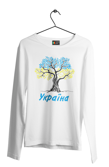 Men`s longsleeve with prints Blue yellow tree Ukraine. Blue yellow tree, symbol of ukraine, ukraine, ukrainian symbols, ukrainian tree. 2070702