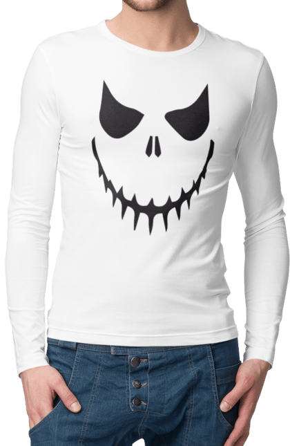 Men's longsleeve with prints Halloween pumpkin face. Costume, halloween, holiday, october, october 31, pumpkin, scary, sweets, trick or treat. 2070702