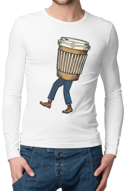 Чоловічий лонгслів з принтом "Людина Кава". Кава. 2070702