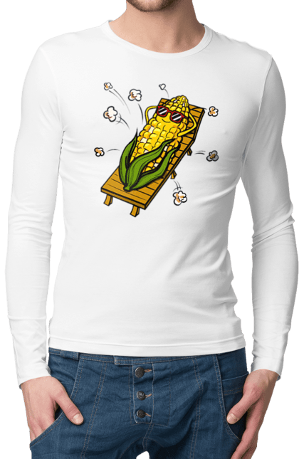 Men`s longsleeve with prints Corn Suns On A Lounger. Corn, lounger, popcorn. 2070702
