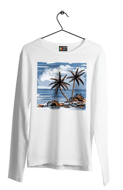 Men`s longsleeve with prints Palm Trees And Sky. Clouds, palm trees, sea, sky. 2070702