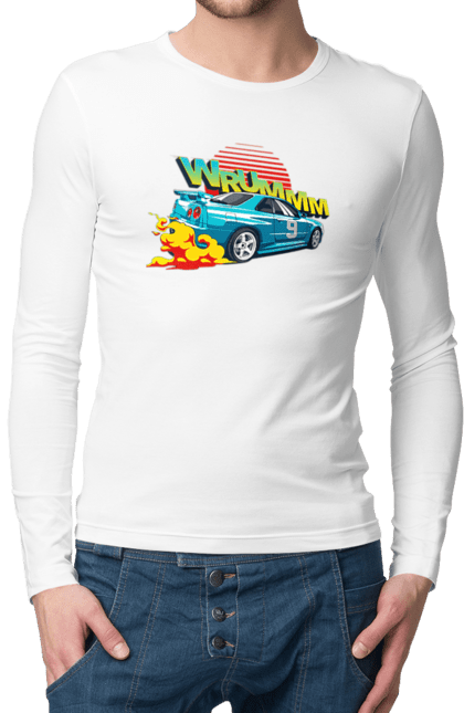 Чоловічий лонгслів з принтом "Авто". Авто, вогонь, вулиці, денги, дрифт, спорт, спортивне авто, швидкість. 2070702