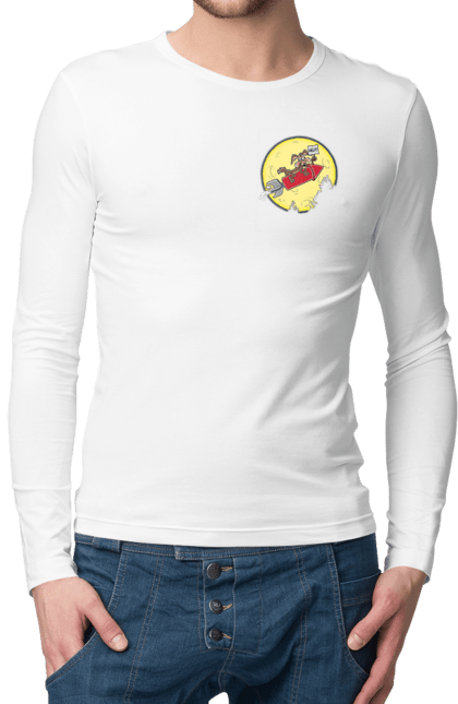 Чоловічий лонгслів з принтом "Хитрий кайот". Антигерой, вайлі кайот, веселі мелодії, віллі, злодій, кайот, не відчуває болю, персонаж мультфільму, північноамериканський кайот, уайлі, швидкий та сміливий. 2070702