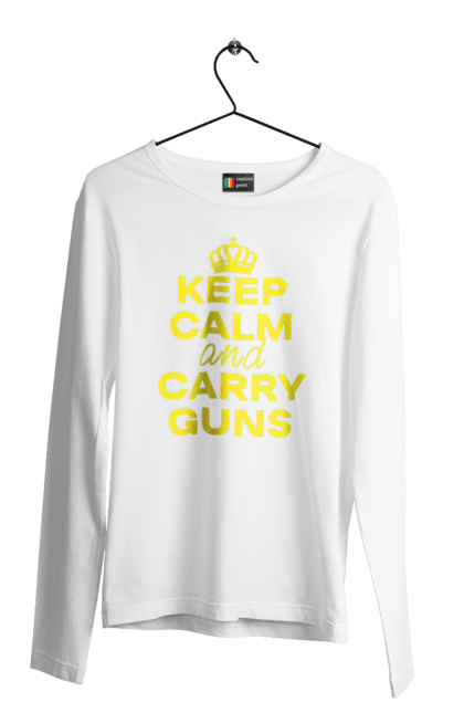 Men`s longsleeve with prints Keep Calm and Carry Guns. Brutal, carry guns, cool, keep calm, memes, popular, texts, trends. 2070702