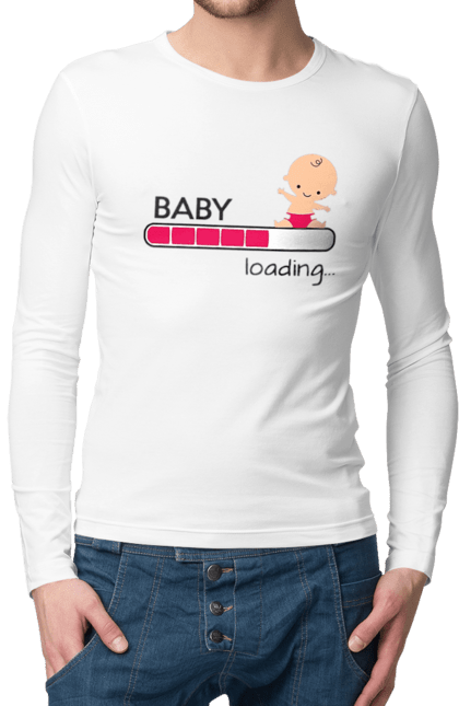 Чоловічій лонгслів з принтом "Завантаження дитини". Baby loading, беременна, беременность, для беременных, для вагітних, завантаження дитини, загрузка ребенка. futbolka.stylus.ua