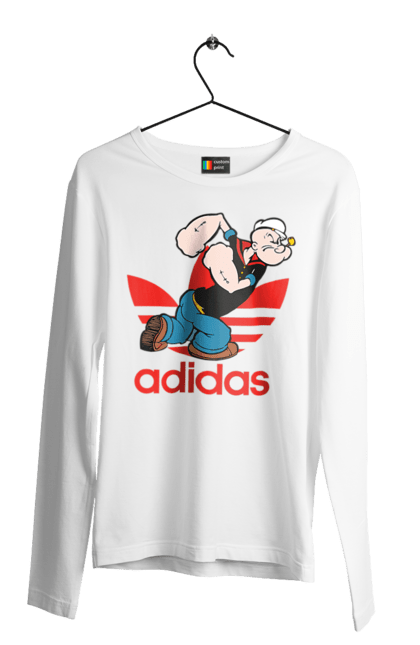 Men's longsleeve with prints Adidas Popeye the Sailor. Adidas, cartoon, comics, popeye the sailor, sailor, serial. 2070702