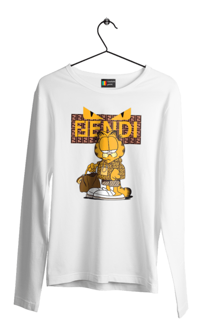 Чоловічій лонгслів з принтом "Fendi Гарфілд". Fendi, garfield, бренд, будинок моди, гарфілд, італія, люкс, мода, сумка, фенді. 2070702