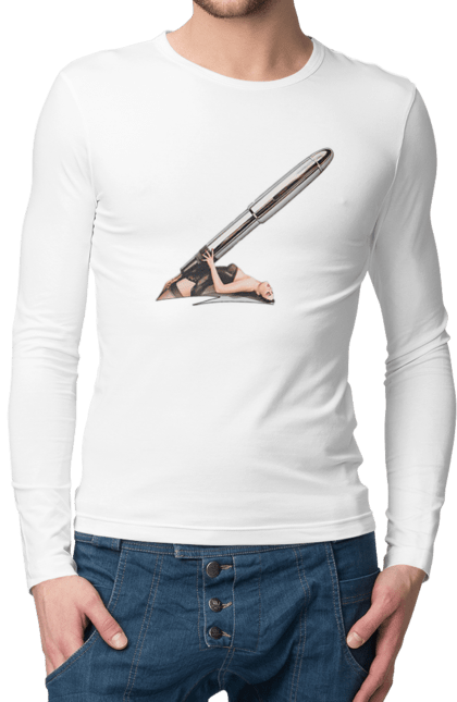 Чоловічий лонгслів з принтом "Великий Патрон". Дівчина, куля, патрон. 2070702