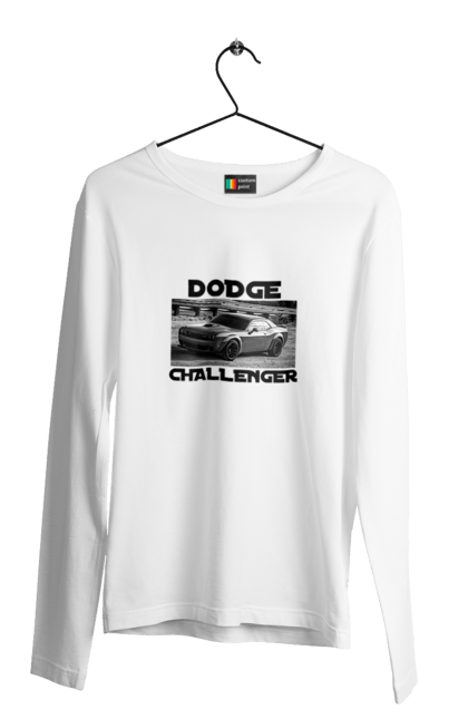 Чоловічий лонгслів з принтом "Додж челенджер". Авто, автомобіль, американська легенда, додж челенджер, класичне авто, культовий автомобіль, масл кар, потужний автомобіль. 2070702