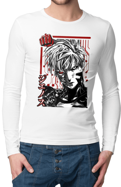 Men's longsleeve with prints One Punch Man Genos. Anime, comedy, cyborg, demon, demon cyborg, genos, manga, one punch man, parody, superheroes. 2070702