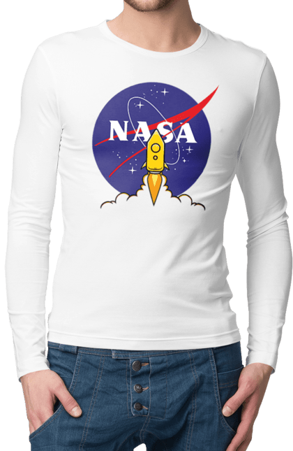 Men's longsleeve with prints NASA. Aeronautics, astronautics, aviation, nasa, research, rocket, science, space, technologies, usa. 2070702