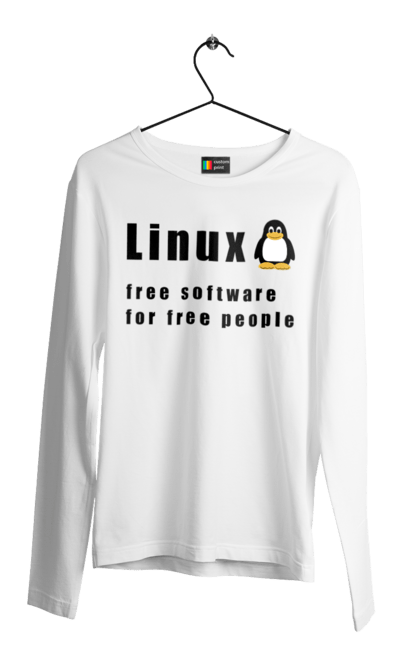 Чоловічий лонгслів з принтом "Linux Вільний Для Вільних". Linux, адміністратор, айті, айтішник, безкоштовна, безкоштовно, вільна, доступність, незалежність, операційна система, ос, пінгвін, програміст, програмне забезпечення, свобода, сервер, сисадмін, система, системний адміністратор, софт, текст, чорний. 2070702