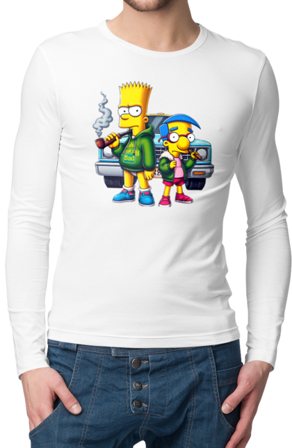 Men's longsleeve with prints Bart Breaking Bad. Bart, breaking bad, cartoon, character, laboratory, milhouse, serial, simpson, simpsons. 2070702