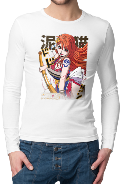 Men's longsleeve with prints One Piece Nami. Anime, cat burglar, manga, nami, one piece, straw hat pirates. 2070702