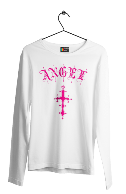 Men's longsleeve with prints Logo Angel. Angel, cross, gothic, gothick style, logo, pink. 2070702