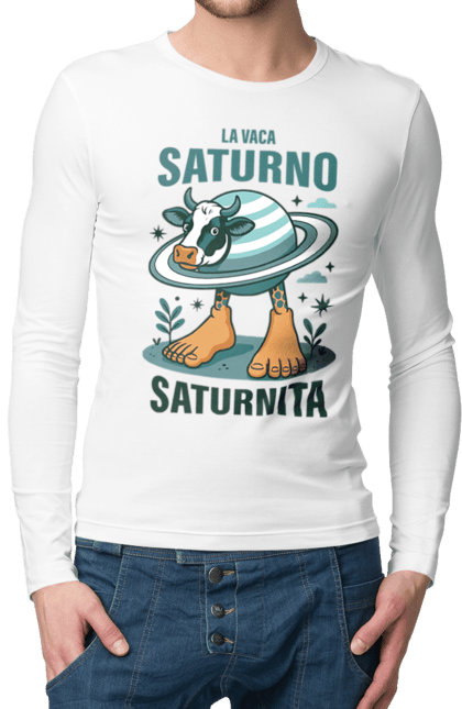 Чоловічий лонгслів з принтом "Lavaca Saturno Saturnita". Брейнрот, італійська гнилизна мозку, італійський брейнрот, італійський мем, італійські меми, корова сатурн, ла вака, ла вака сатурно, лавака сатурно, сатурно сатурніто. 2070702