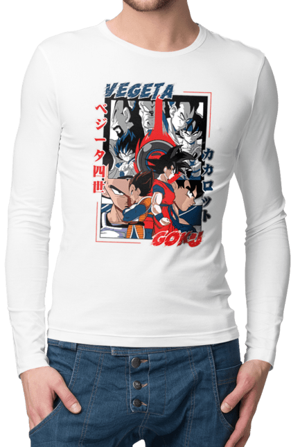 Men's longsleeve with prints Dragon Ball. Anime, dragon ball, goku, manga, tv series, vegeta. 2070702