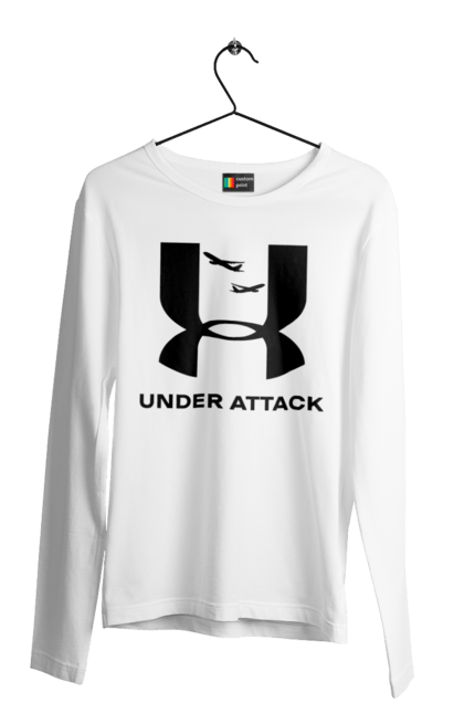 Чоловічий лонгслів з принтом "Under Attack black". Андер армор, бренди, гумор, приколи, прикольні, ундер армор. 2070702