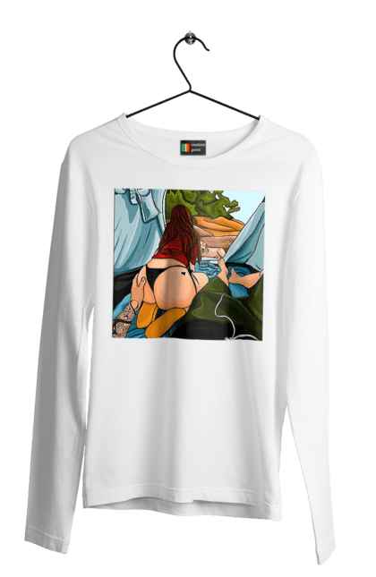 Чоловічий лонгслів з принтом "Відпочинок З Улюбленою У Палатці". Відпочинок, жопа, палатка, собака. 2070702