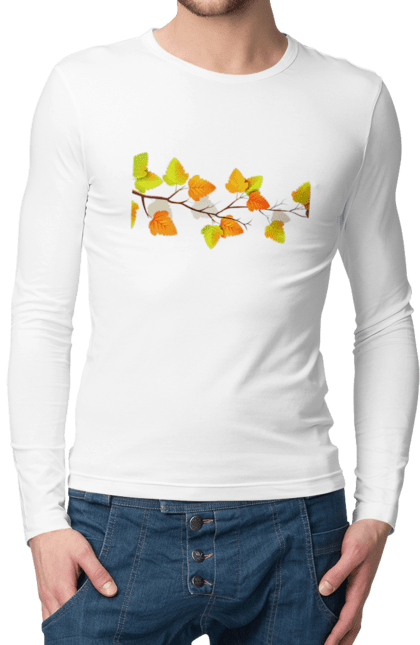 Чоловічій лонгслів з принтом "Жовті Листя На Вєтці". Гілка, листя, осінь. CustomPrint.market