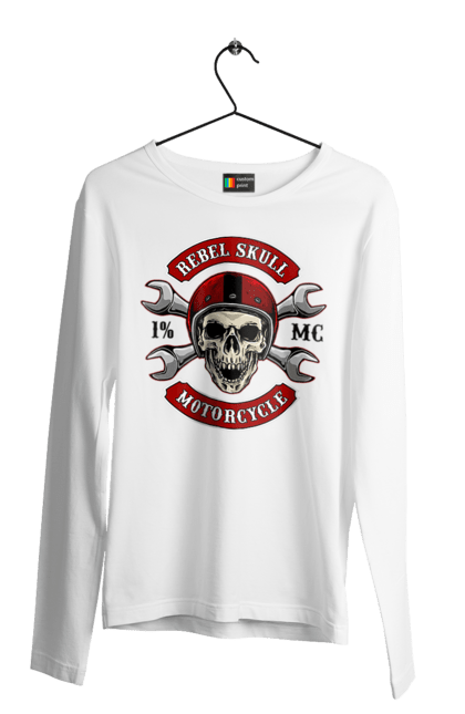 Чоловічий лонгслів з принтом "череп мотолюбитель". Любитель, мотоцикл, череп, шолом. 2070702