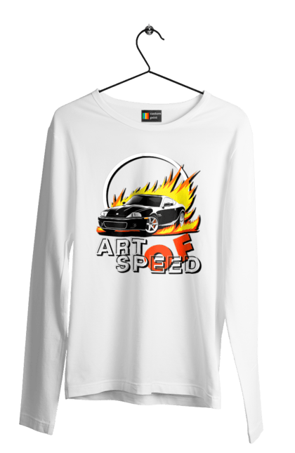 Чоловічий лонгслів з принтом "Автомобіль у вогні". Авто, автомобіль у вогні, гонка, дрейф, спорт, спортивна машина, швидкість. 2070702