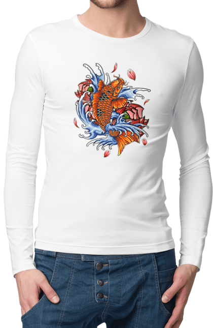 Чоловічий лонгслів з принтом "Риба і хвилі". Ryba, квітка, хвиля. 2070702