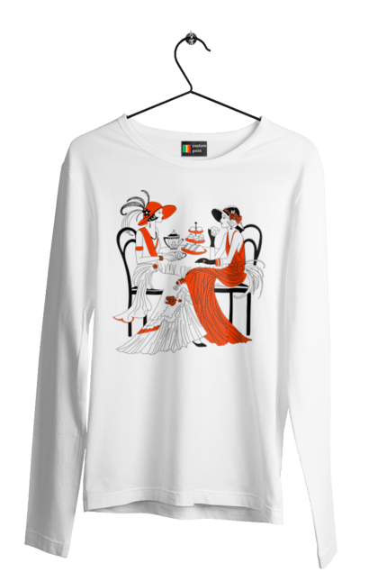 Men`s longsleeve with prints Ladies In Red. Get-togethers, ladies, tea drinking. 2070702