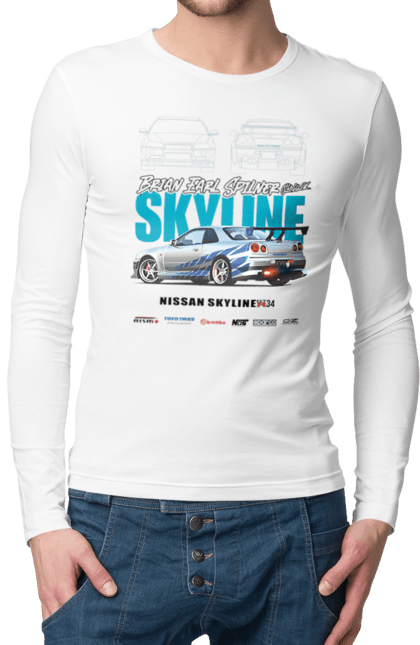 Чоловічій лонгслів з принтом "Nissan Skyline". Nissan, nissan skyline, skyline, авто, автомобіль, ніссан, скайлайн. 2070702