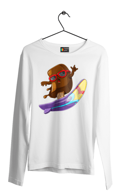 Чоловічий лонгслів з принтом "Мороженко На Серфі". Літо, морозиво, окуляри, серфінг. 2070702