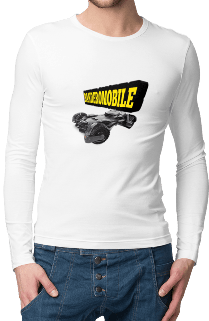 Чоловічий лонгслів з принтом "Бандеромобіль". Авто, авто бандери, автомобіль, бандеромобіль, бетмен, бетмобіль, військове авто, супер машина. 2070702