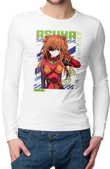 Men's longsleeve with prints Evangelion Asuka. Anime, asuka, asuka langley sorry, eva 02, evangelion, eve, kaoru, manga, ray, shinji. 2070702