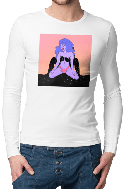 Чоловічий лонгслів з принтом "Фіолетова Дівчина В Трусиках". Інопланетянка, у трусах. 2070702