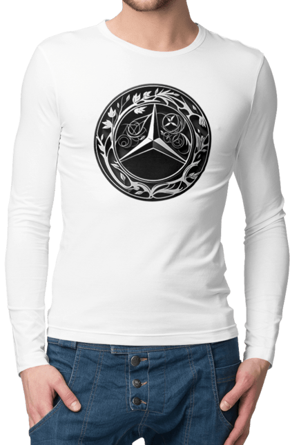 Чоловічий лонгслів з принтом "Mercedes Benz Лого Арт". Авто, автомобіль, логотип мерседес, машини, мерс, мерседес. 2070702