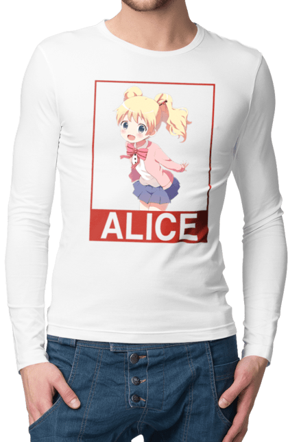 Men's longsleeve with prints Kiniro Mosaic Alice Cartelet. Alice, alice cartelet, anime, gold mosaic, kiniro mosaic, kinmoza, manga. 2070702