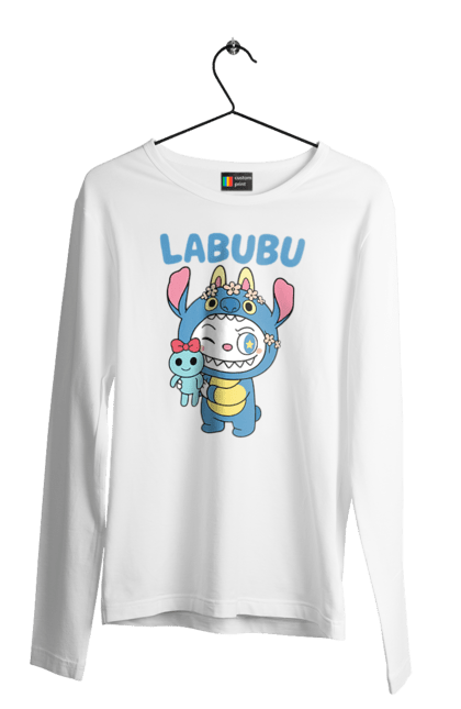 Чоловічий лонгслів з принтом "Лабубу". Іграшка лабубу, лабубу, лабубу кока кола, мерч лабубу, мила, синя лабаба, смішна лабубу. 2070702
