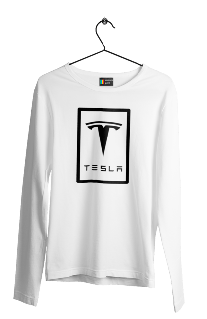 Чоловічий лонгслів з принтом "Тесла". Tesla, илон маск, тесла. 2070702