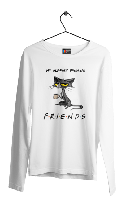 Men`s longsleeve with prints Friends, I`m running. Cat series, fall off, friend to himself, friends, go fuck yourself, i`m already running, loneliness bitch, parody series. 2070702