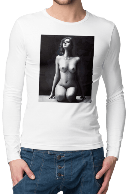 Чоловічий лонгслів з принтом "Краса тіла". Вигини жіночого тіла, грація тіла, груди, жіноче тіло, жіночі груди, краса тіла. 2070702